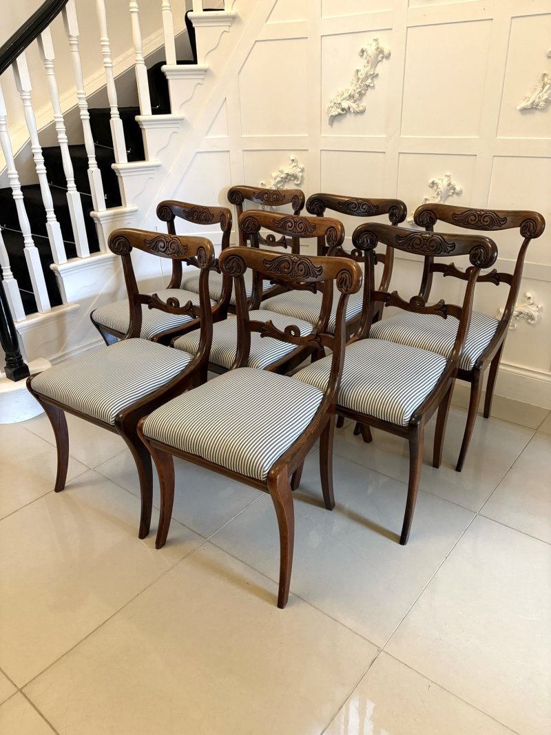 Outstanding Quality Set of 8 Antique Regency Carved Rosewood Dining Chairs